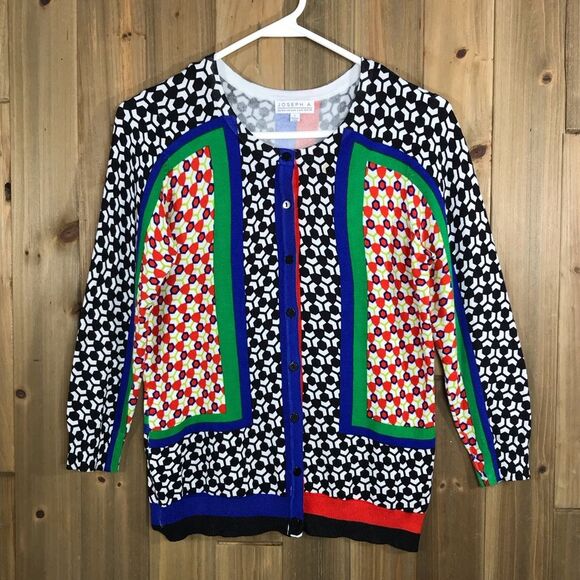Joseph A Womens Cardigan Sweater Geometric Hive Print Stretch Size Small - Picture 16 of 16